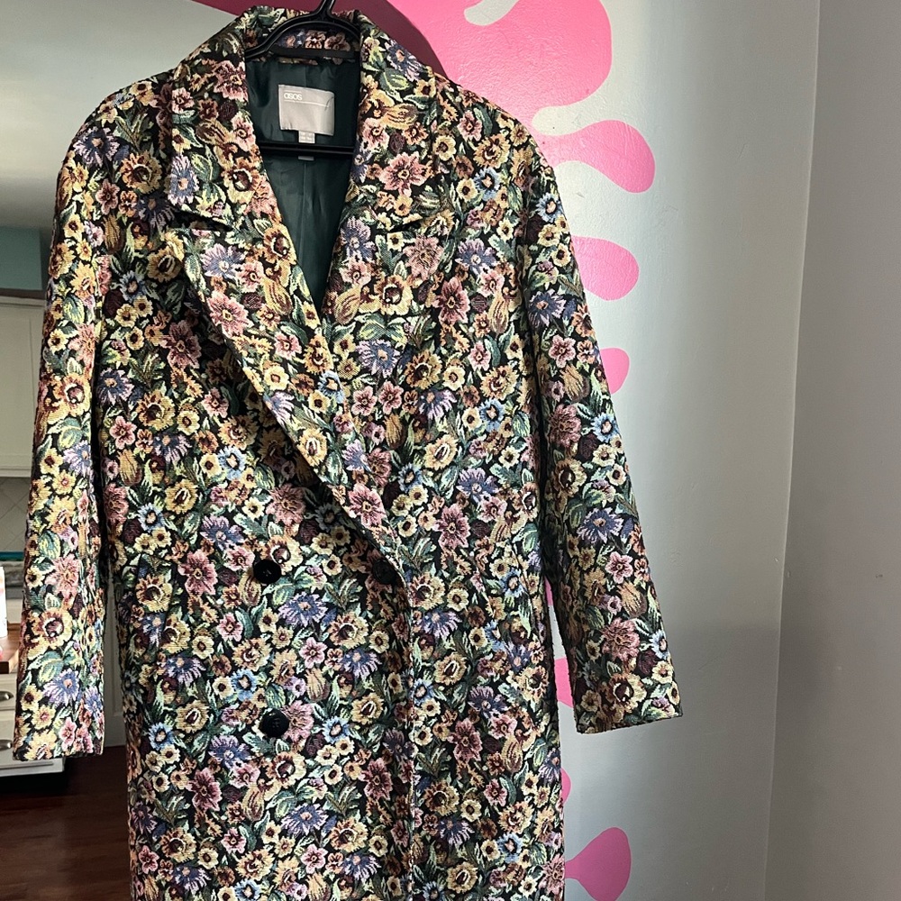 ASOS Flower Dark Teal Satin-Look Lined Jacket